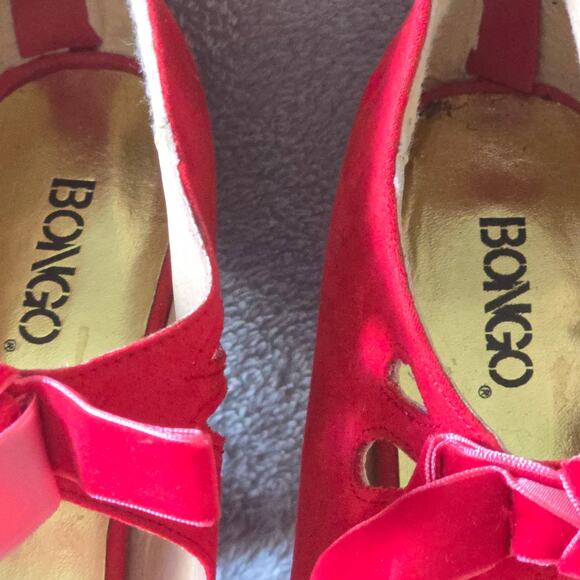 Bongo Elyse Red Suede Bow Cutout Heels Womens 8.5M Platform Pump - Picture 5 of 7